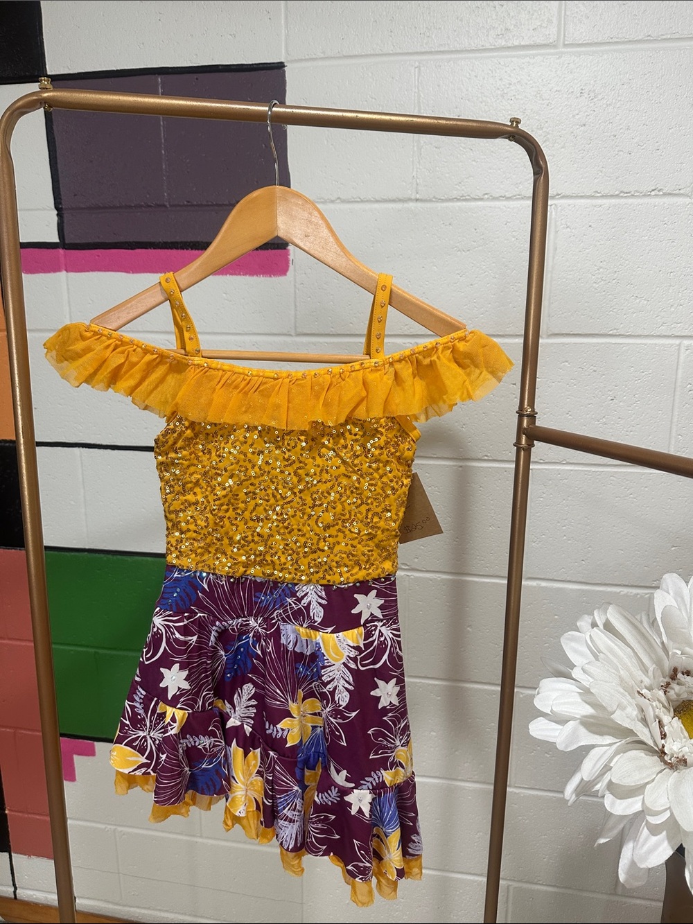 Weissman Yellow and Purple Sequin Floral Dance Costume